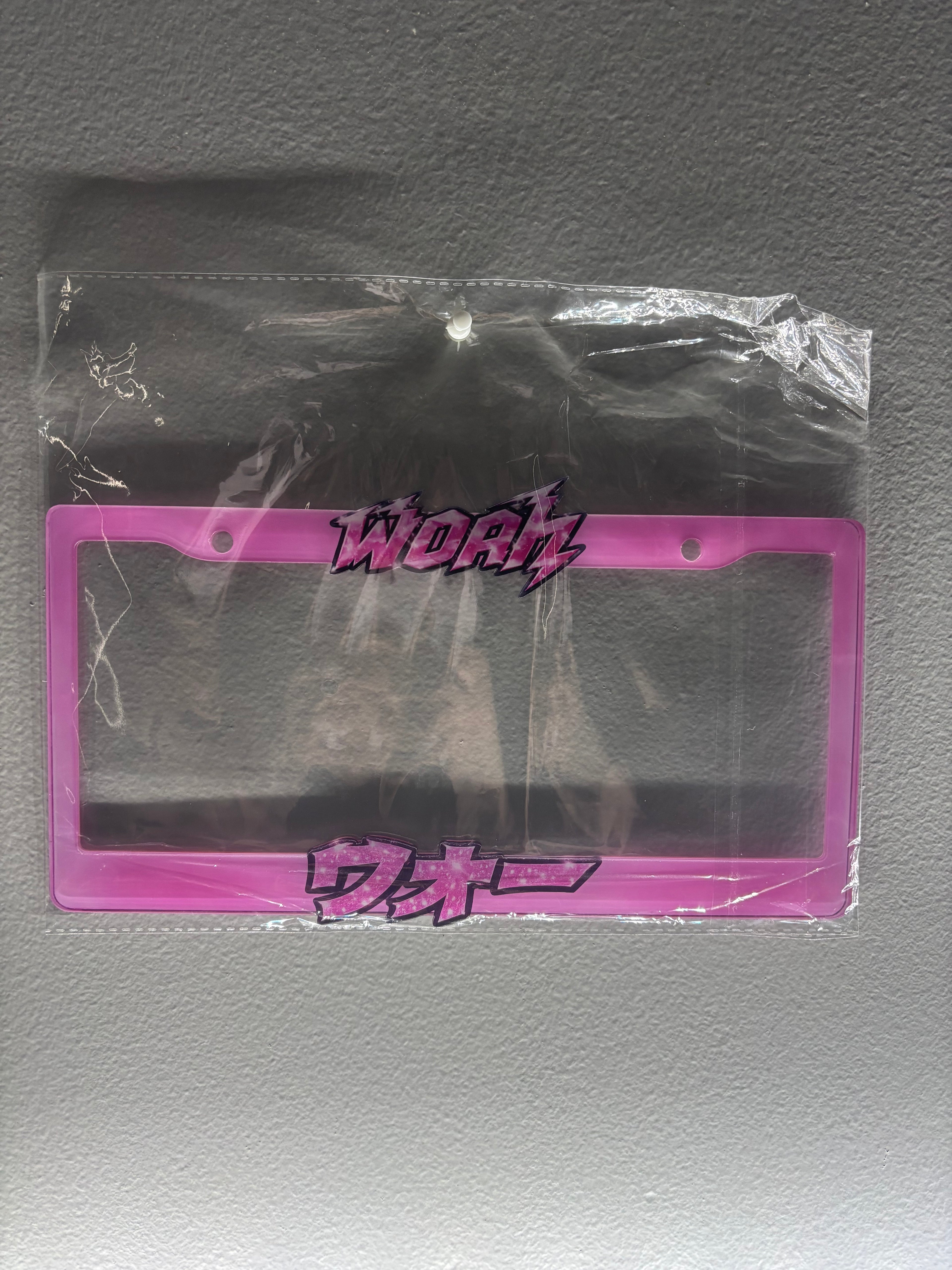 “Woah” plate frame